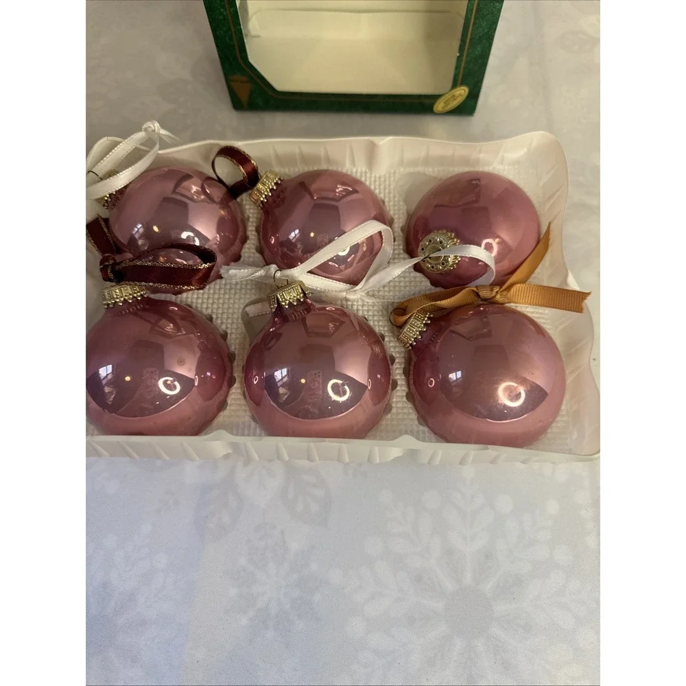 Christmas by Krebs Glass Bulbs Ornament 6 Pink With Gold Crowns 2‎ 1/4
